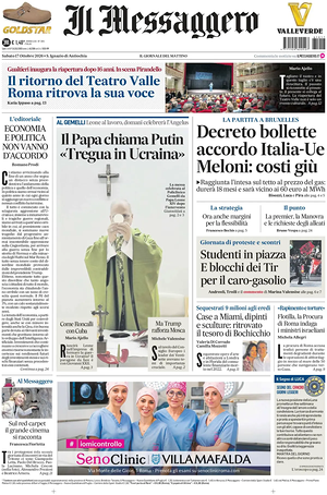 Prima pagina Il Messaggero di oggi - Quotidiano nazionale