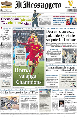 Il Messaggero prima pagina