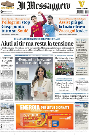 Prima pagina Il Messaggero di oggi - Quotidiano nazionale