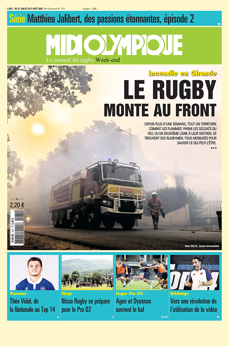 Une de Midi Olympique du jour - Presse 31 juillet 2026
