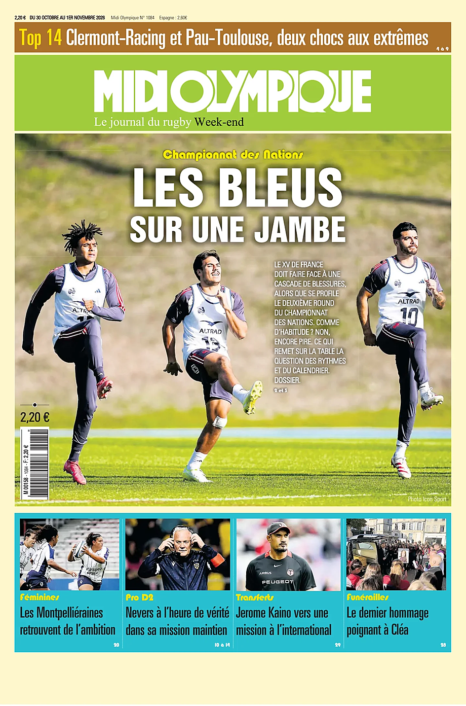 Une de Midi Olympique du jour - Presse 30 octobre 2026