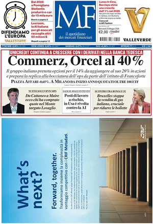 Prima pagina MF Milano Finanza di oggi - Quotidiano finanza