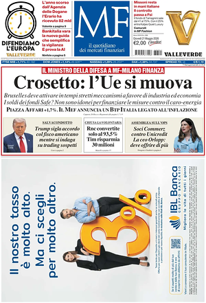 Prima pagina MF Milano Finanza di oggi - Quotidiano finanza