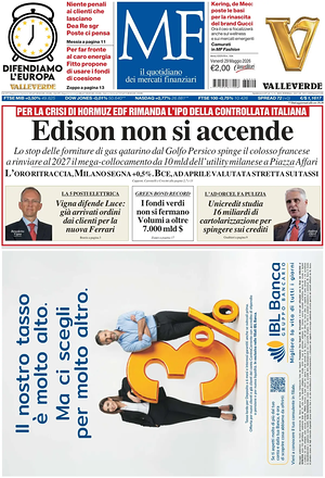 Prima pagina MF Milano Finanza di oggi - Quotidiano finanza