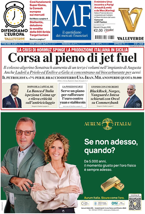 Prima pagina MF Milano Finanza di oggi - Quotidiano finanza