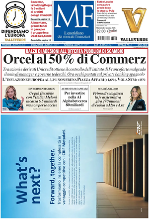Prima pagina MF Milano Finanza di oggi - Quotidiano finanza