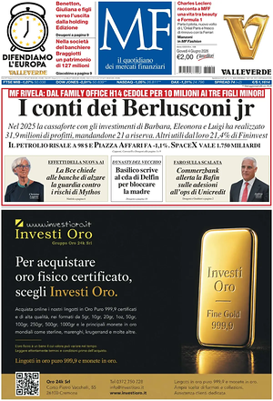 Prima pagina MF Milano Finanza di oggi - Quotidiano finanza