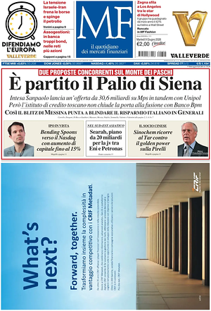 Prima pagina MF Milano Finanza di oggi - Quotidiano finanza