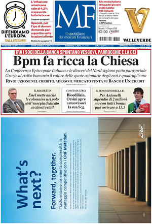 Prima pagina MF Milano Finanza di oggi - Quotidiano finanza