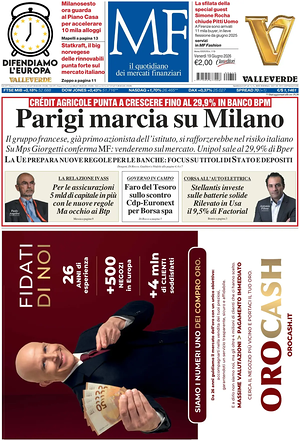 Prima pagina MF Milano Finanza di oggi - Quotidiano finanza