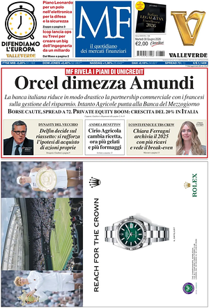 Prima pagina MF Milano Finanza di oggi - Quotidiano finanza