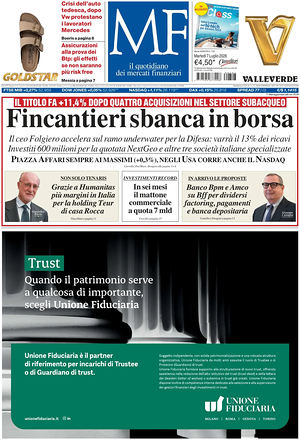 Prima pagina MF Milano Finanza di oggi - Quotidiano finanza