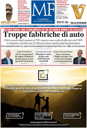 Prima pagina MF Milano Finanza di oggi - Quotidiano finanza
