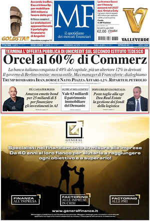 Prima pagina MF Milano Finanza di oggi - Quotidiano finanza
