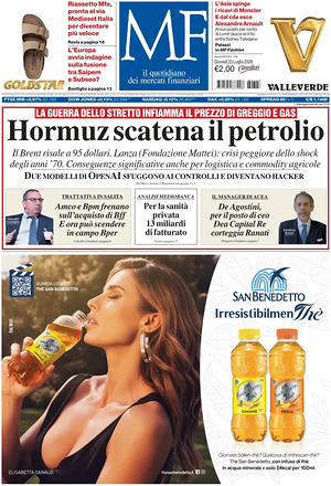 Prima pagina MF Milano Finanza di oggi - Quotidiano finanza