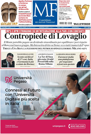 Prima pagina MF Milano Finanza di oggi - Quotidiano finanza