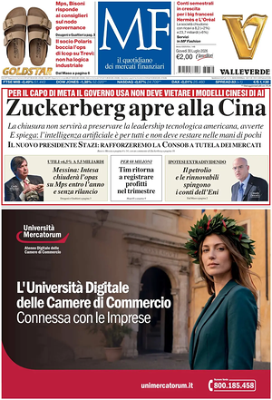 Prima pagina MF Milano Finanza di oggi - Quotidiano finanza