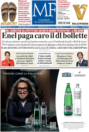 Prima pagina MF Milano Finanza di oggi - Quotidiano finanza