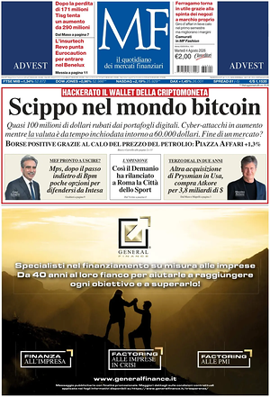 Prima pagina MF Milano Finanza di oggi - Quotidiano finanza