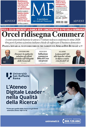 Prima pagina MF Milano Finanza di oggi - Quotidiano finanza