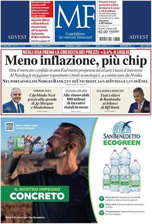 Prima pagina MF Milano Finanza di oggi - Quotidiano finanza