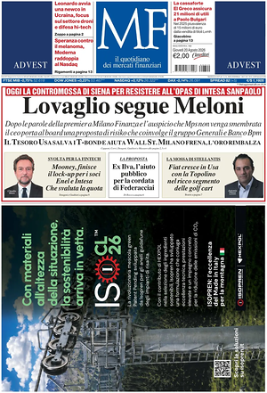 Prima pagina MF Milano Finanza di oggi - Quotidiano finanza