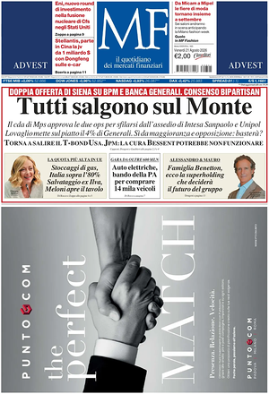 Prima pagina MF Milano Finanza di oggi - Quotidiano finanza