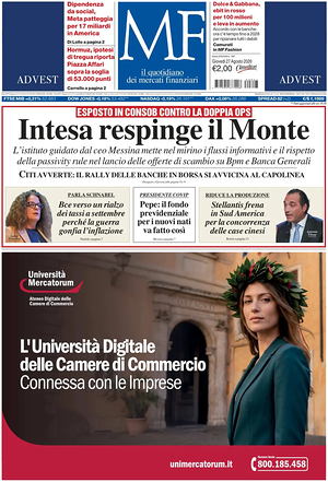 Prima pagina MF Milano Finanza di oggi - Quotidiano finanza