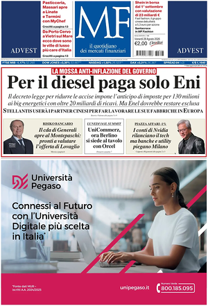 Prima pagina MF Milano Finanza di oggi - Quotidiano finanza