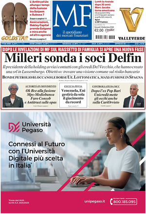 Prima pagina MF Milano Finanza di oggi - Quotidiano finanza