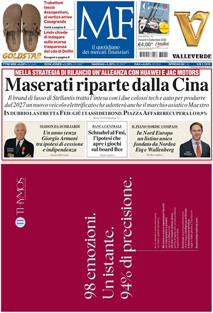 Prima pagina MF Milano Finanza di oggi - Quotidiano finanza