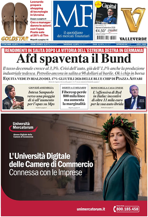 Prima pagina MF Milano Finanza di oggi - Quotidiano finanza