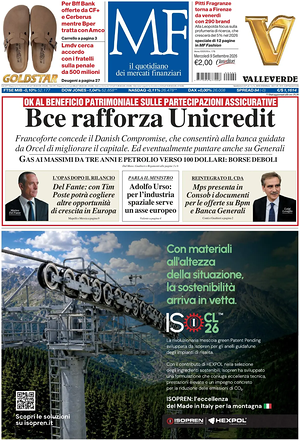 Prima pagina MF Milano Finanza di oggi - Quotidiano finanza
