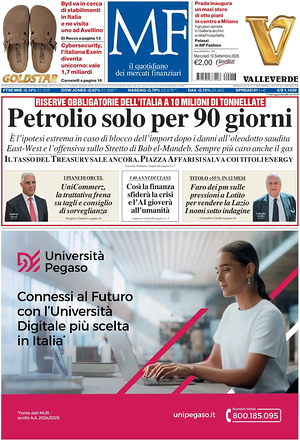 Prima pagina MF Milano Finanza di oggi - Quotidiano finanza
