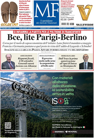 Prima pagina MF Milano Finanza di oggi - Quotidiano finanza