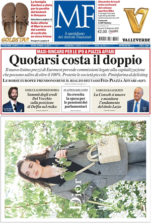 Prima pagina MF Milano Finanza di oggi - Quotidiano finanza