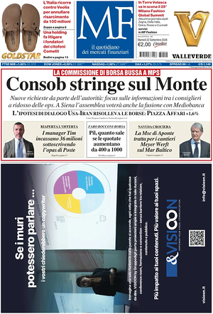Prima pagina MF Milano Finanza di oggi - Quotidiano finanza