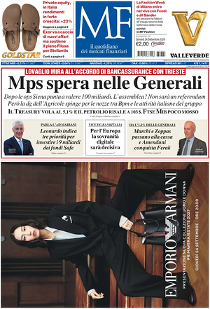Prima pagina MF Milano Finanza di oggi - Quotidiano finanza