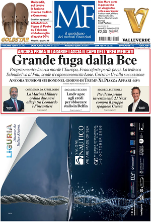 Prima pagina MF Milano Finanza di oggi - Quotidiano finanza