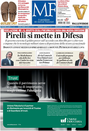 Prima pagina MF Milano Finanza di oggi - Quotidiano finanza