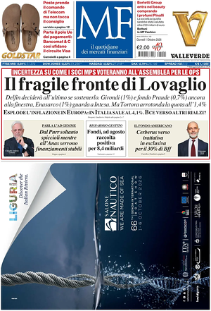 Prima pagina MF Milano Finanza di oggi - Quotidiano finanza