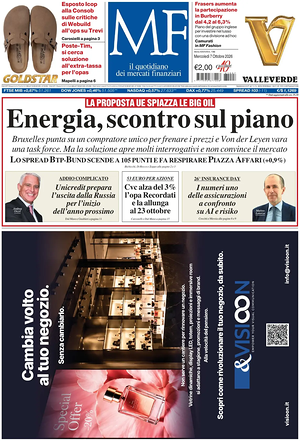 Prima pagina MF Milano Finanza di oggi - Quotidiano finanza