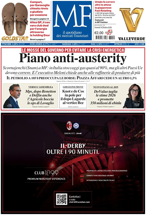 Prima pagina MF Milano Finanza di oggi - Quotidiano finanza
