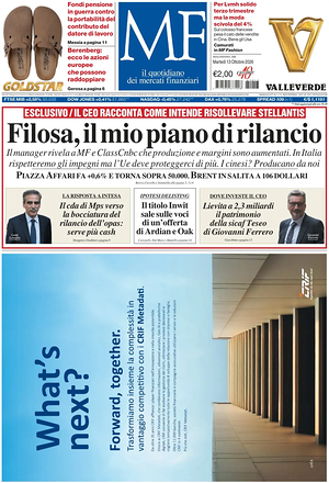 Prima pagina MF Milano Finanza di oggi - Quotidiano finanza