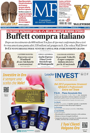 Prima pagina MF Milano Finanza di oggi - Quotidiano finanza