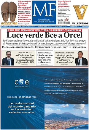 Prima pagina MF Milano Finanza di oggi - Quotidiano finanza