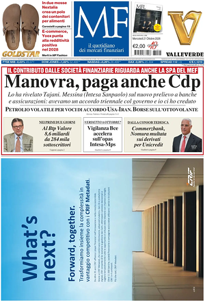 Prima pagina MF Milano Finanza di oggi - Quotidiano finanza