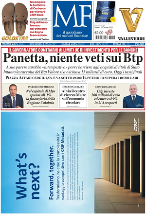 Prima pagina MF Milano Finanza di oggi - Quotidiano finanza