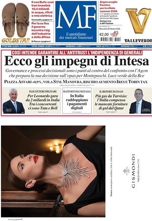 Prima pagina MF Milano Finanza di oggi - Quotidiano finanza