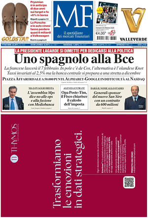 Prima pagina MF Milano Finanza di oggi - Quotidiano finanza